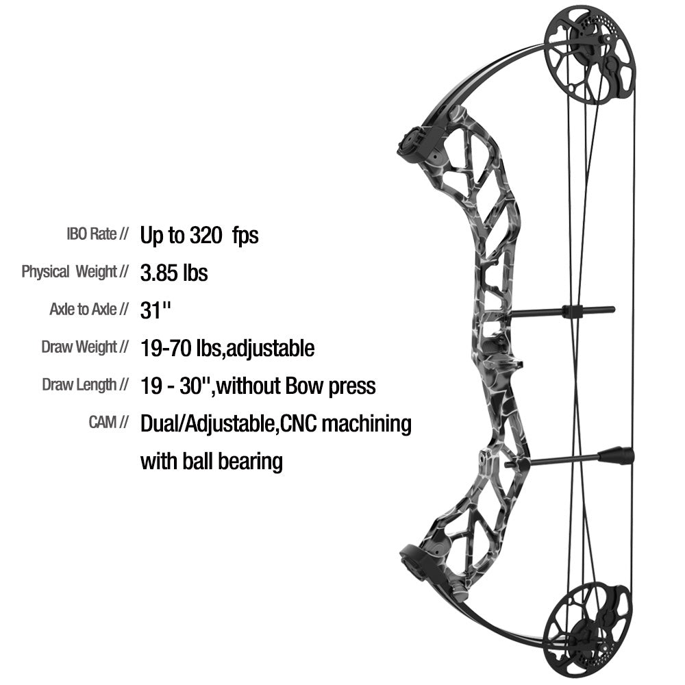 Ready to Hunt 31" Axle to Axle Hunting Compound Bow Pro Package CNC milling Riser