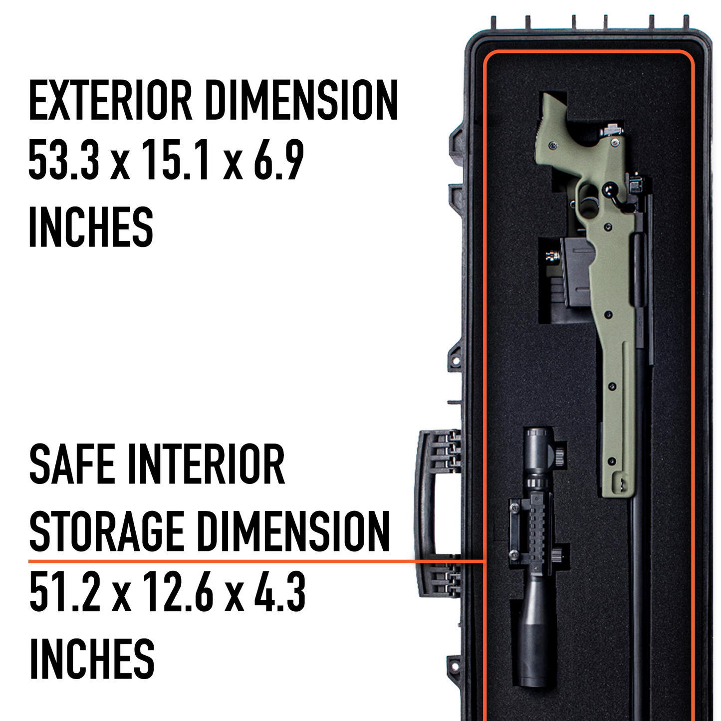 53" Tactical Hard Rifle Case, Waterproof & Shockproof w/ Foams