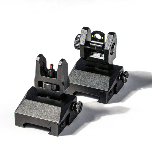 New Gen Fiber Optic Iron Sights, Flip Up Front and Rear Backup Sights with Green Red Fiber Optics Dots, Tool-Free Adjustable Front Sight Rapid Transition