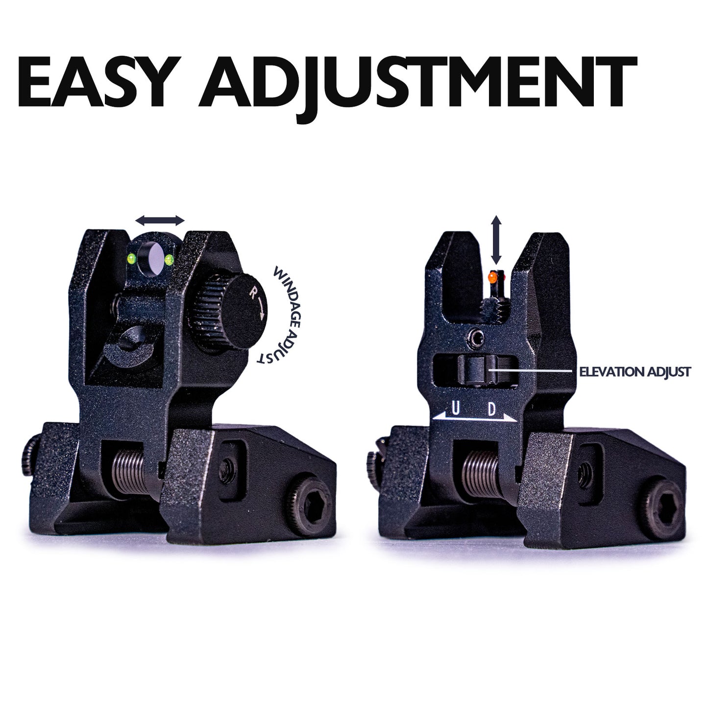 New Gen Fiber Optic Iron Sights, Flip Up Front and Rear Backup Sights with Green Red Fiber Optics Dots, Tool-Free Adjustable Front Sight Rapid Transition